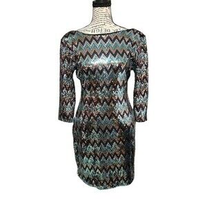 Love Reign Mini 3/4 Sleeves Rainbow Sequin L Stretch Mob Wife electric fairy Y2K